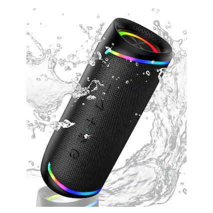 Front. Dazzed Corner - Portable Bluetooth Speaker, Waterproof Wireless Audio Speaker with Microphone - Black.