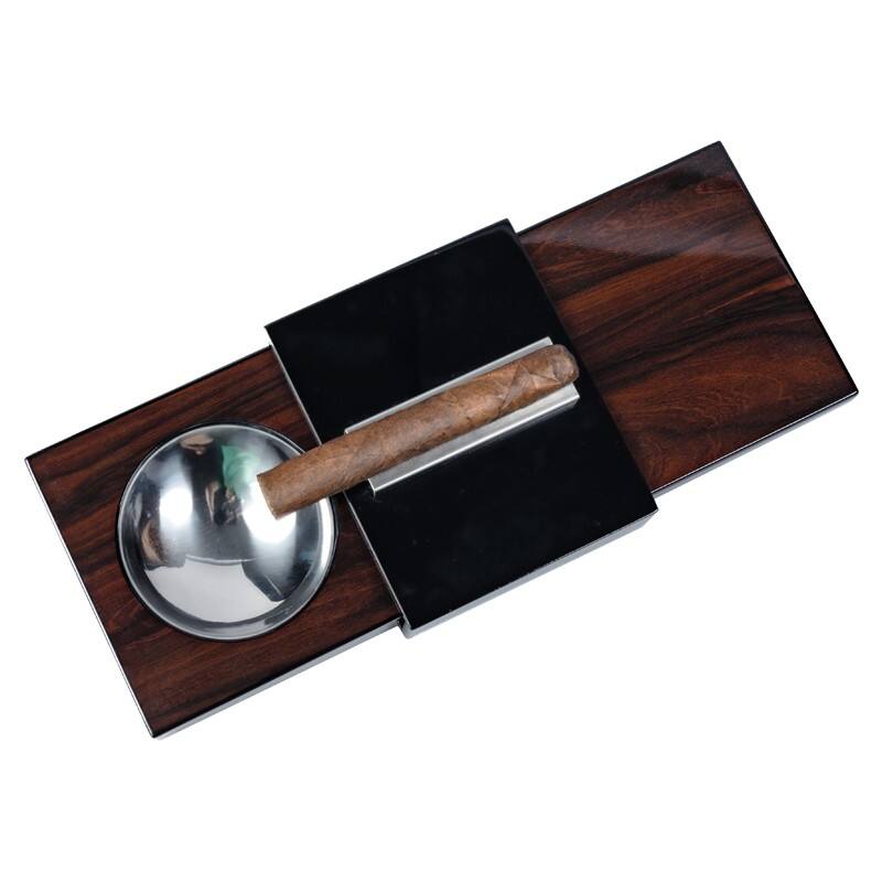 Back. Prestige - Ashtray with Hidden Humidor - 2-Tone Dark Brazilian Finish.