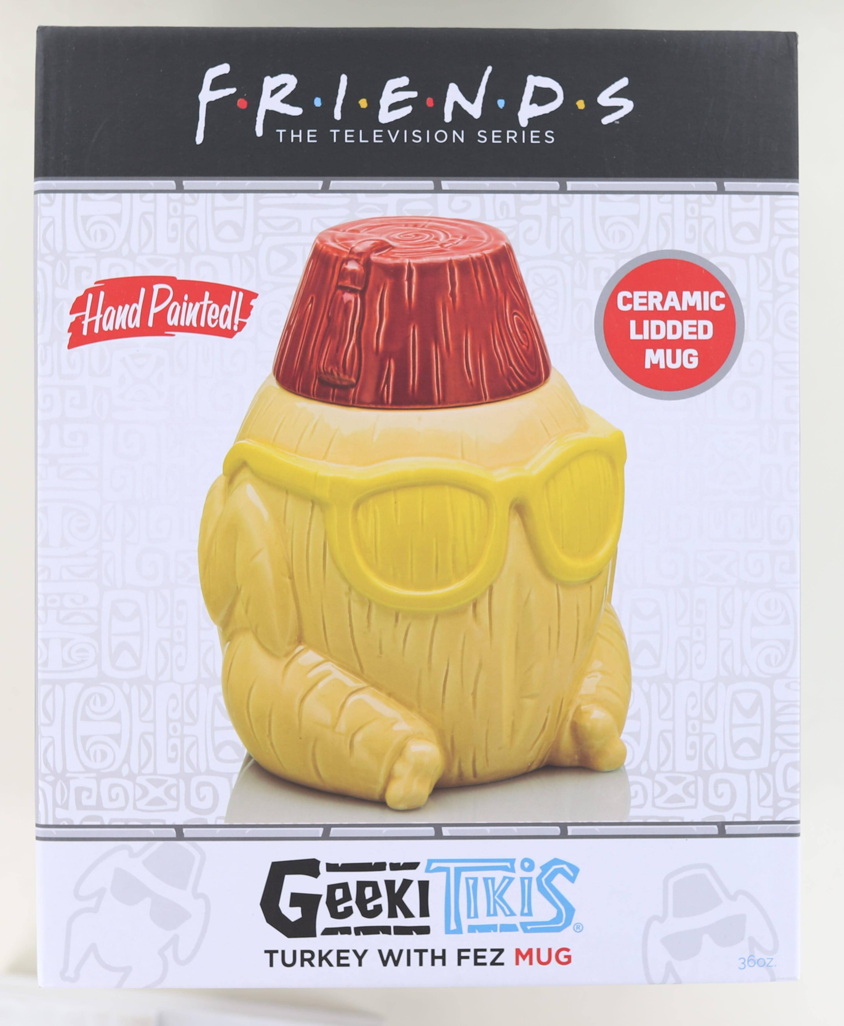 F.R.I.E.N.D.S THE TELEVISION SERIES Hand Painted! CERAMIC LIDDed MUG Geeki Tikis TURKEY WITH FEZ MUG 36oz.