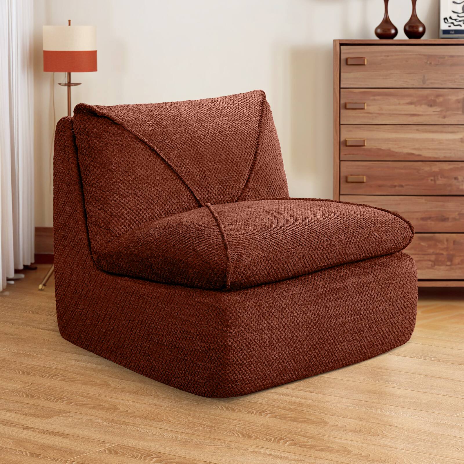 Alt View 2. KERDOM - 29'' W Armless Leisure Single Sofa, Cotton-linen Tufted Lazy Sofa Chair Ergonomic Bean Bag Sofa, Mini Sofa for Apartment - Brown.