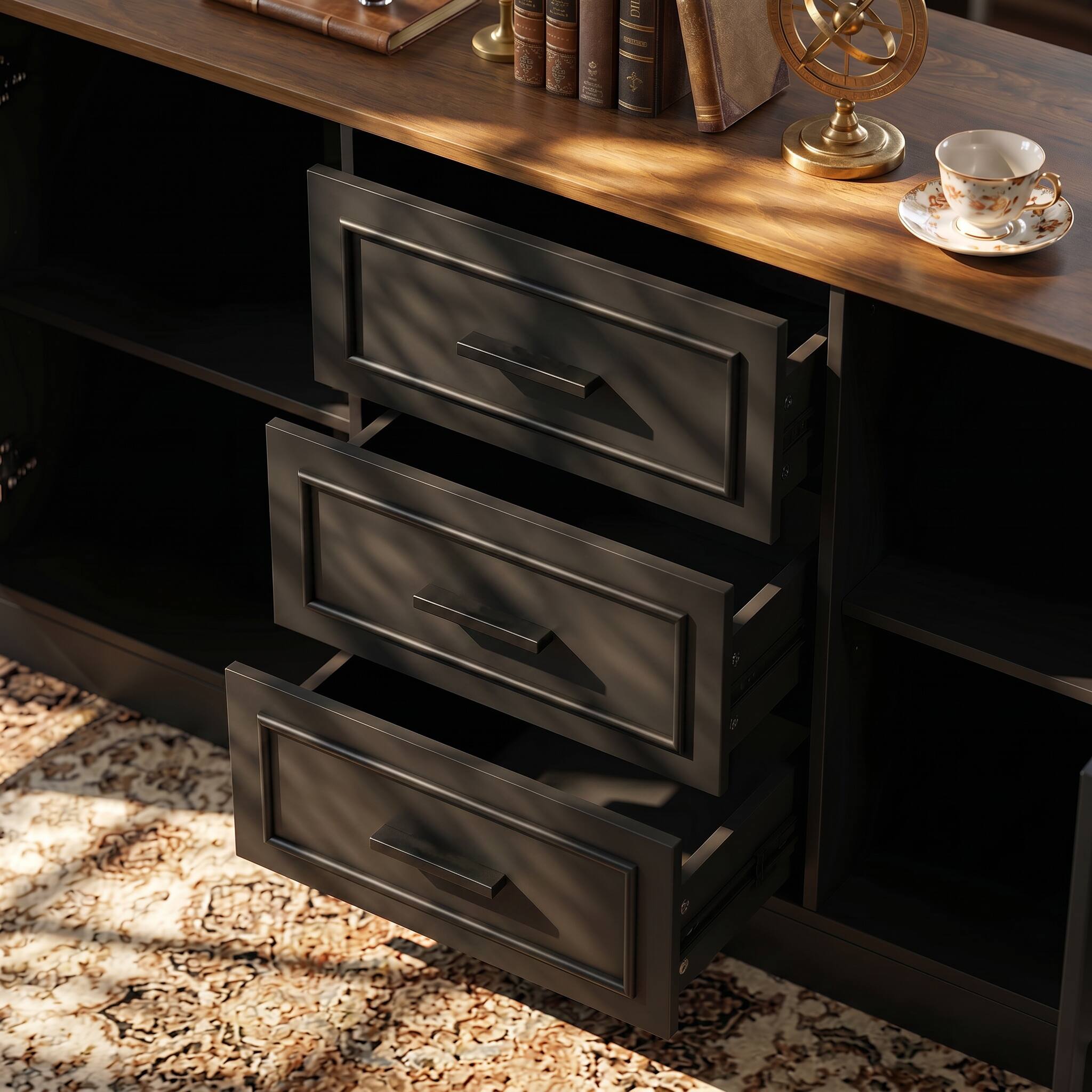 Alt View 2. Famapy - Electric Standing Desk with Storage Cabinet, 55.1" Adjustable Height Workstation, 150 LBS Capacity, Rustic Industrial - Walnut & Black.