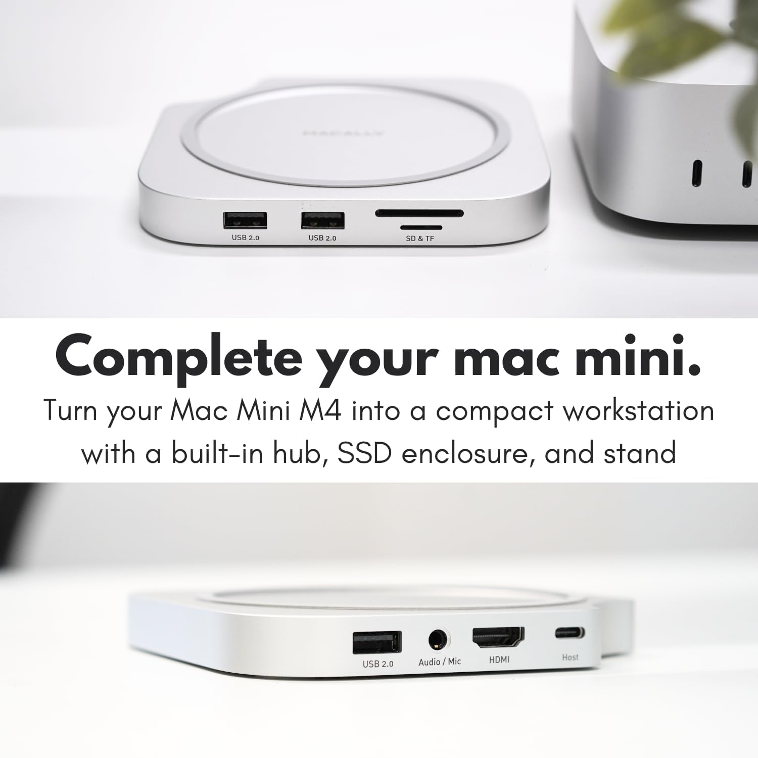 USH 20 USB 2.0 SO 3&TF &1 1F Complete your mac mini. Turn your Mac Mini M4 into a compact workstation with a built-in hub, SSD enclosure, and stand USB 2.0 Audio Mic HDMI Host