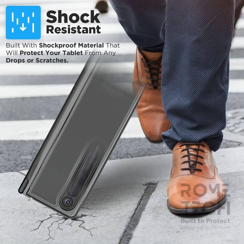 Shock Resistant  
Built With Shockproof Material That Will Protect Your Tablet From Any Drops or Scratches.  

ROME TECH  
Built to Protect  
Designed to Perform