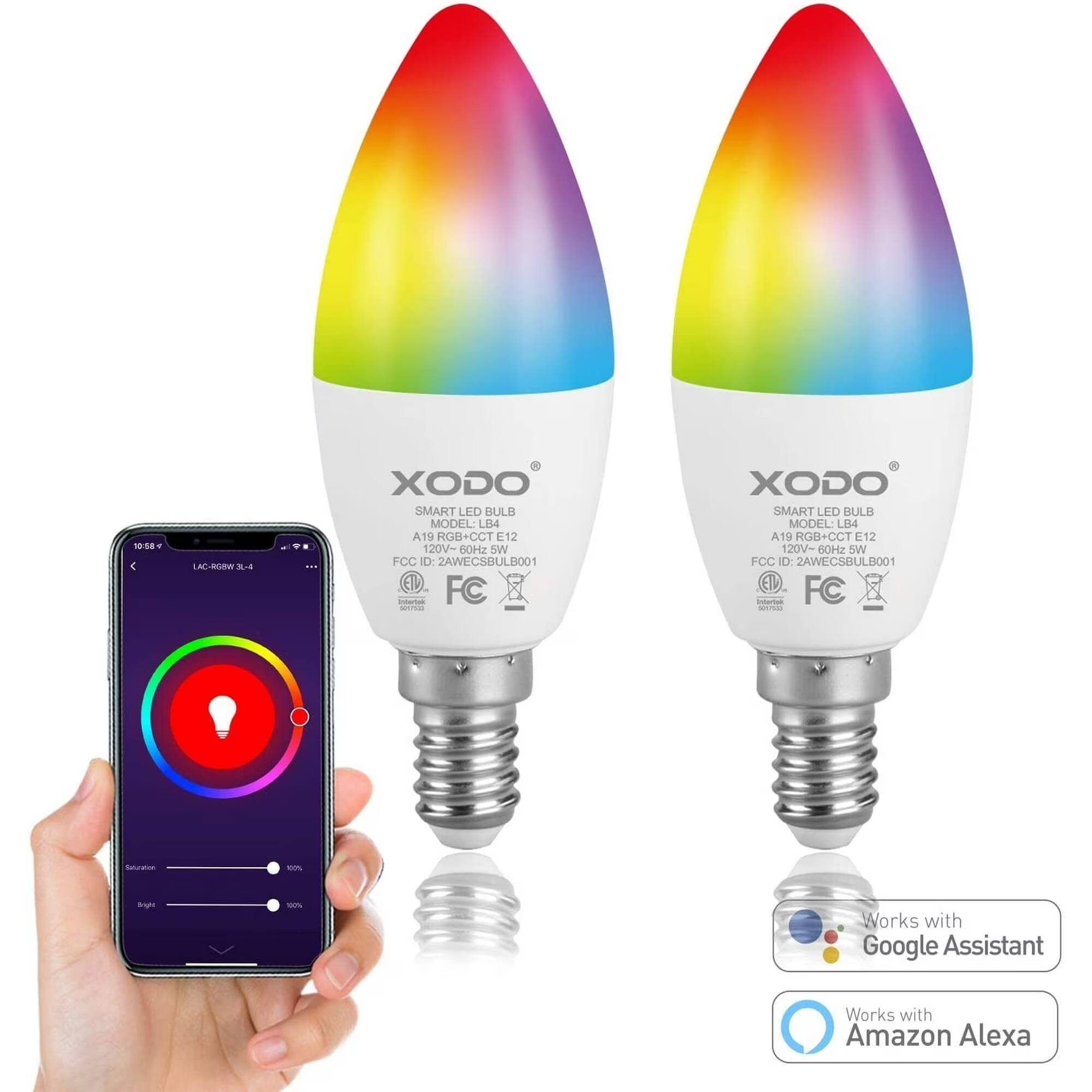 XODO
SMART LED BULB
MODEL: LB4
A19 RGB+CCT E12
120V-60Hz 8W
FCC ID: ZANECSBULB001
FC
Works with Google Assistant
Works with Amazon Alexa