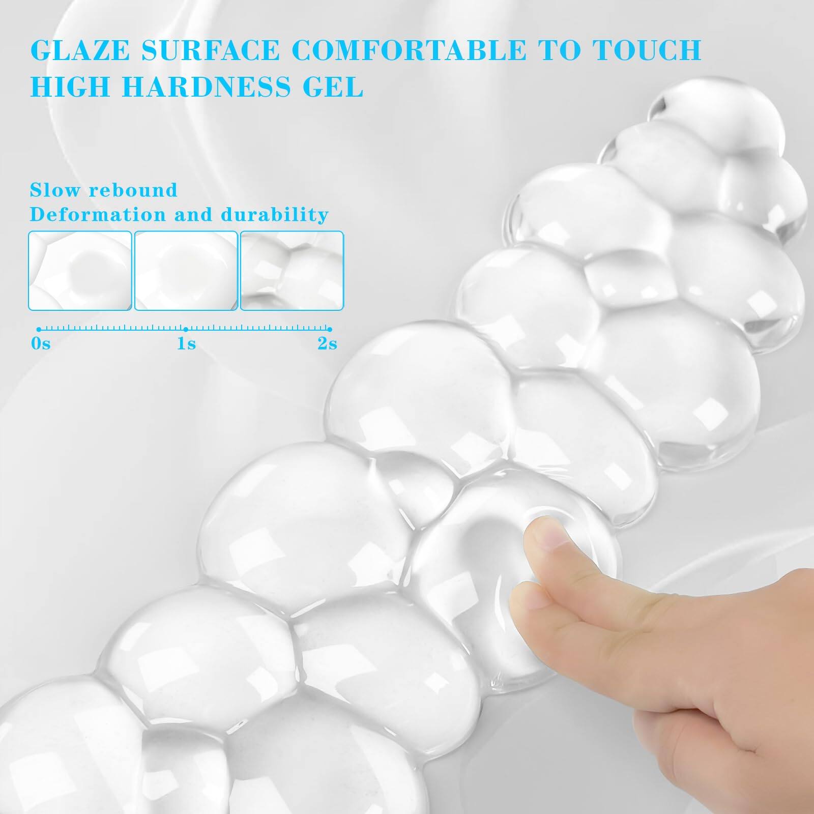 GLAZE SURFACE COMFORTABLE TO TOUCH  
HIGH HARDNESS GEL  

Slow rebound  
Deformation and durability  

0s 1s 2s