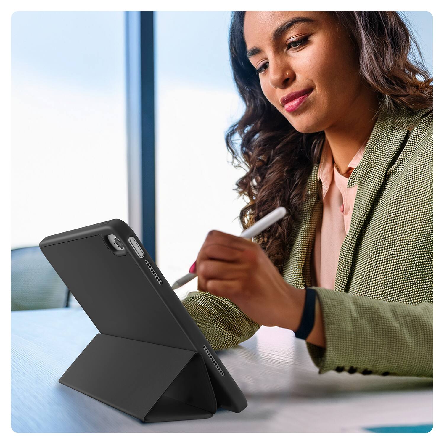 Angle. Vena - For Apple iPad A16 Case, iPad A16 10th/11th Generation Case, Trifold Stand, Slim Protective for iPad A16 10.9" Black - Black.