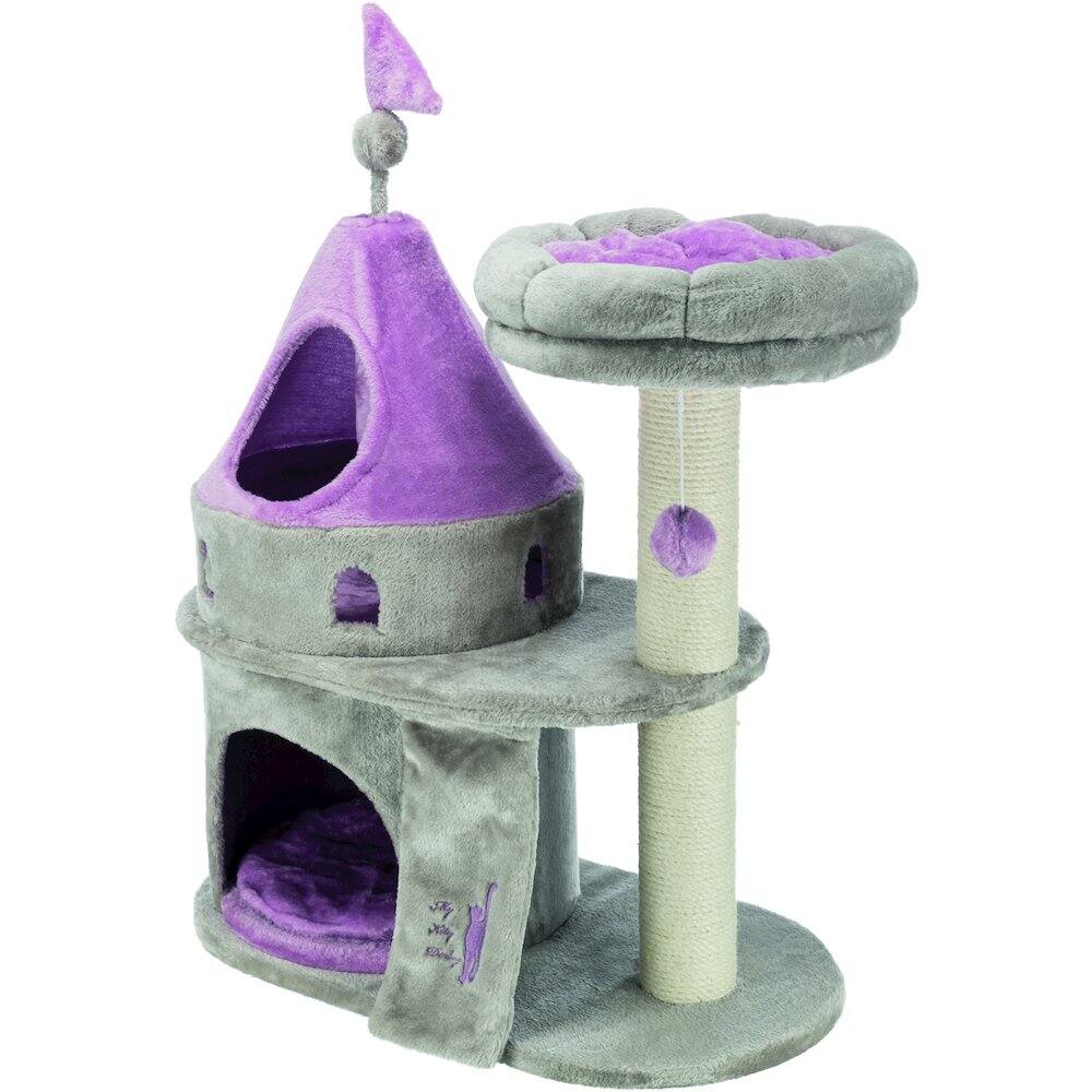 Back. TRIXIE - My Kitty Castle Plush Cat Tree, Sisal Scratching Posts, Rustling Fabric - Gray.
