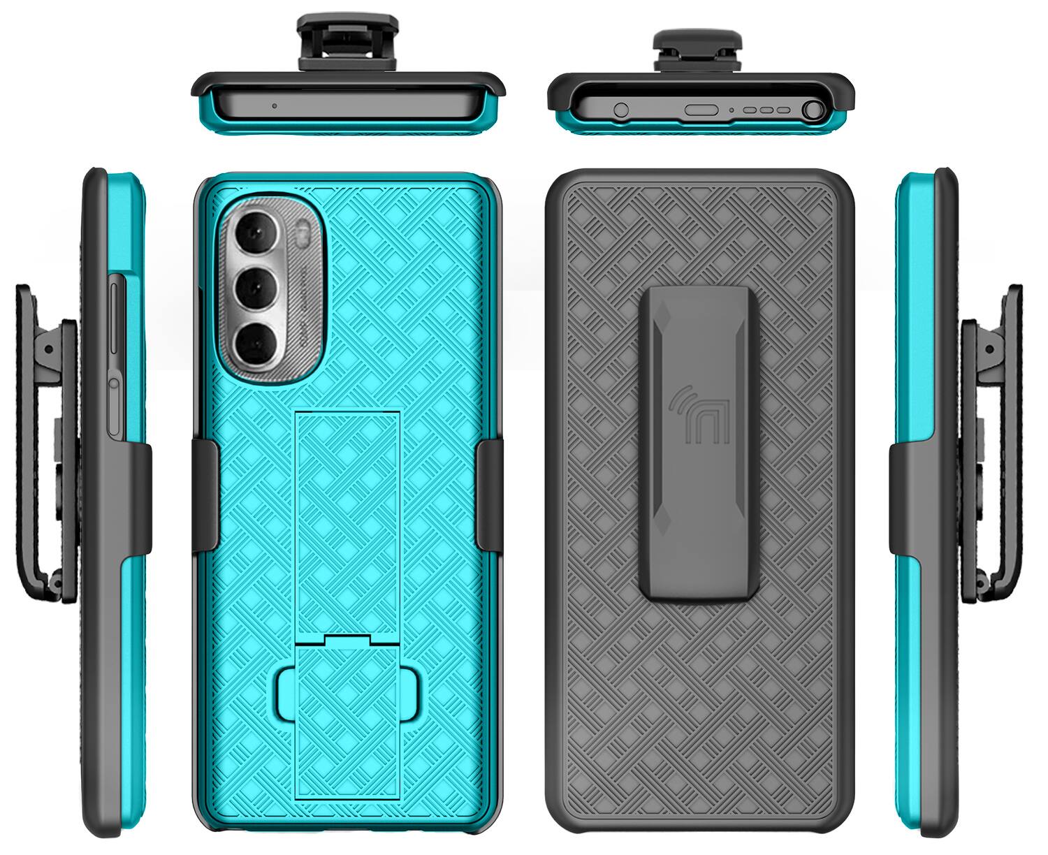 Alt View 9. Nakedcellphone - Case with Stand and Belt Clip Holster for Motorola Moto G Stylus 5G (2022) - Teal.