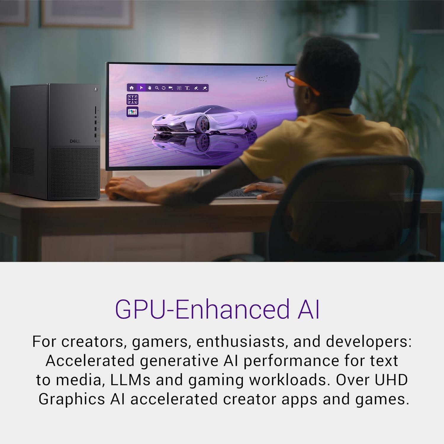 GPU-Enhanced AI

For creators, gamers, enthusiasts, and developers: Accelerated generative AI performance for text to media, LLMs and gaming workloads. Over UHD Graphics AI accelerated creator apps and games.
