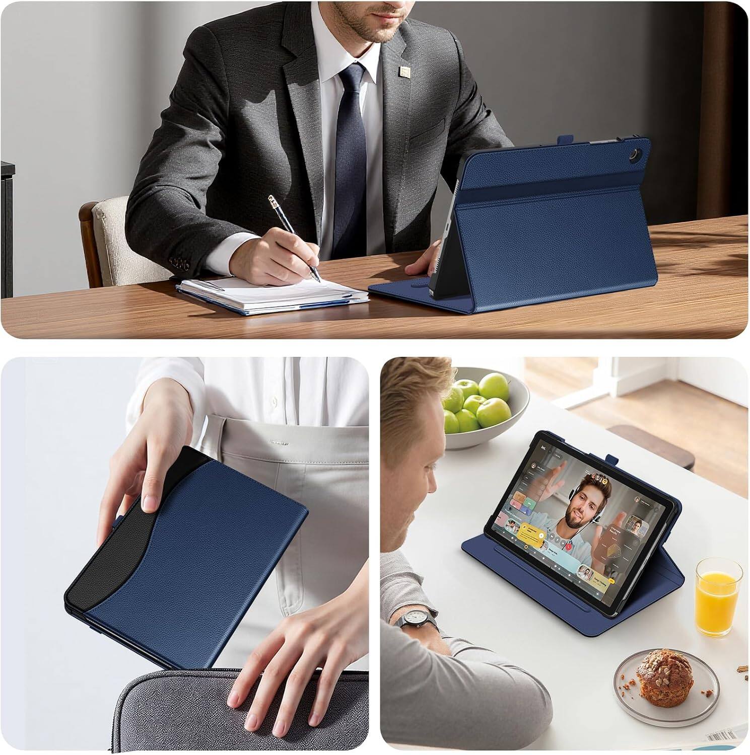 Alt View 2. Fintie - Multi-Angle Viewing Case for Samsung Galaxy Tab A11+ / Tab A9+ 11 Inch, With Front Card Pocket, Vegan Leather Exterior - Blue.