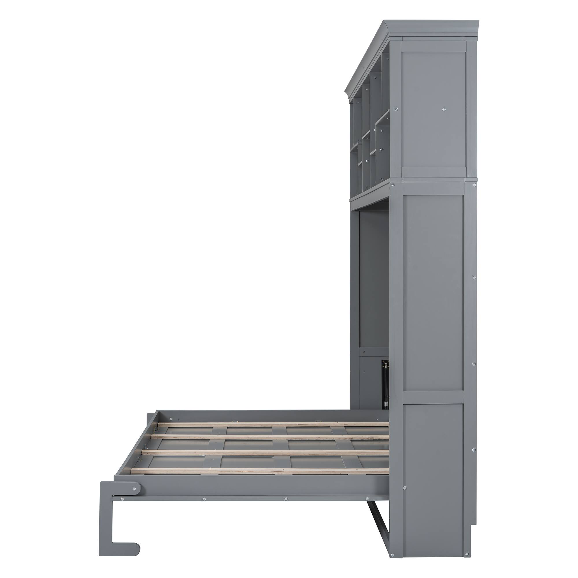 Alt View 5. Tiramisubest - Queen Size Murphy Bed with Shelves & USB, Gray, Plywood, Space-Saving - Gray.