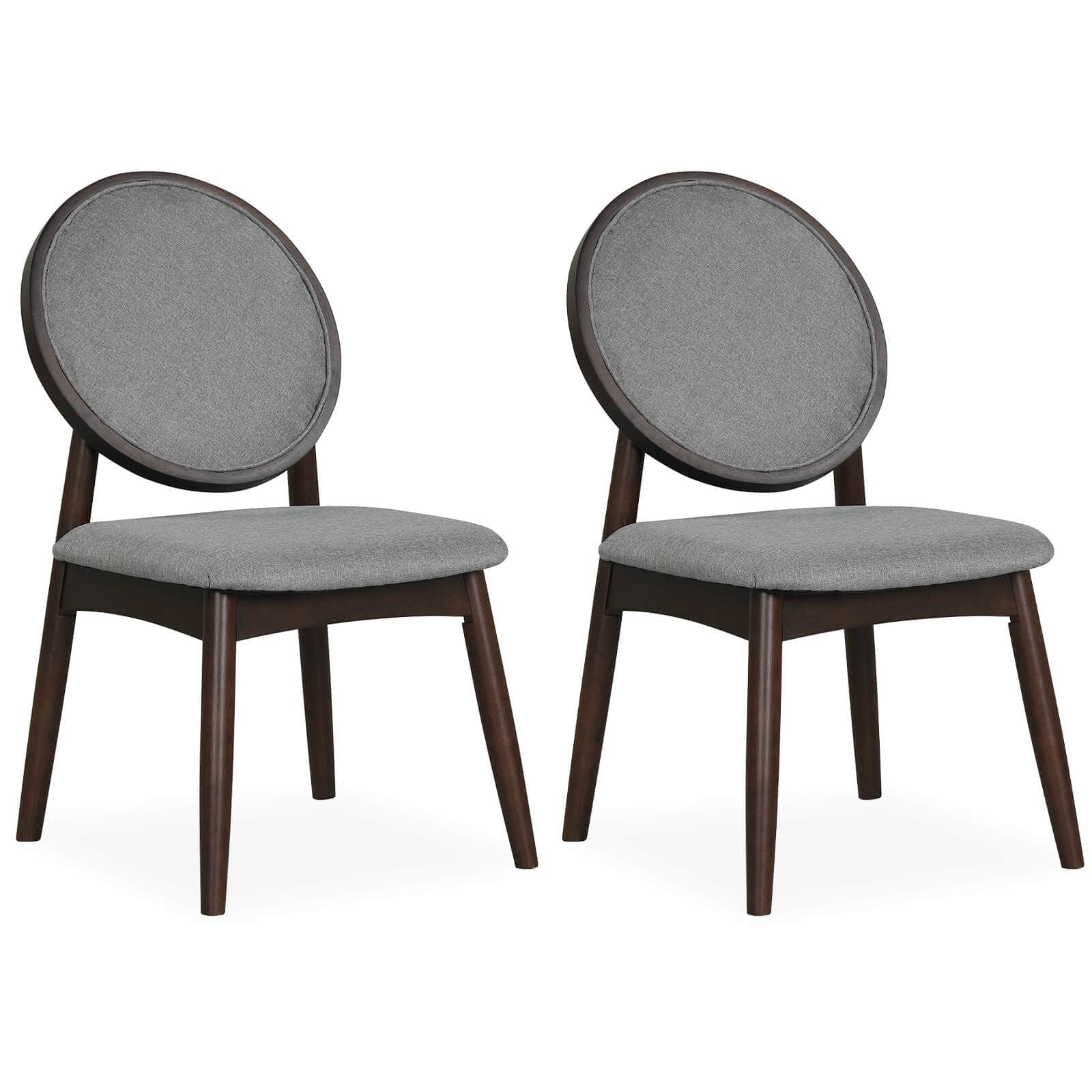 Costway - Dining Chairs Set of 2, Upholstered Linen Fabric Side Chairs with Round Backrest - Gray