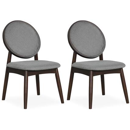 Front. Costway - Costway Dining Chairs Set of 2, Upholstered Linen Fabric Side Chairs with Round Backrest - Gray.