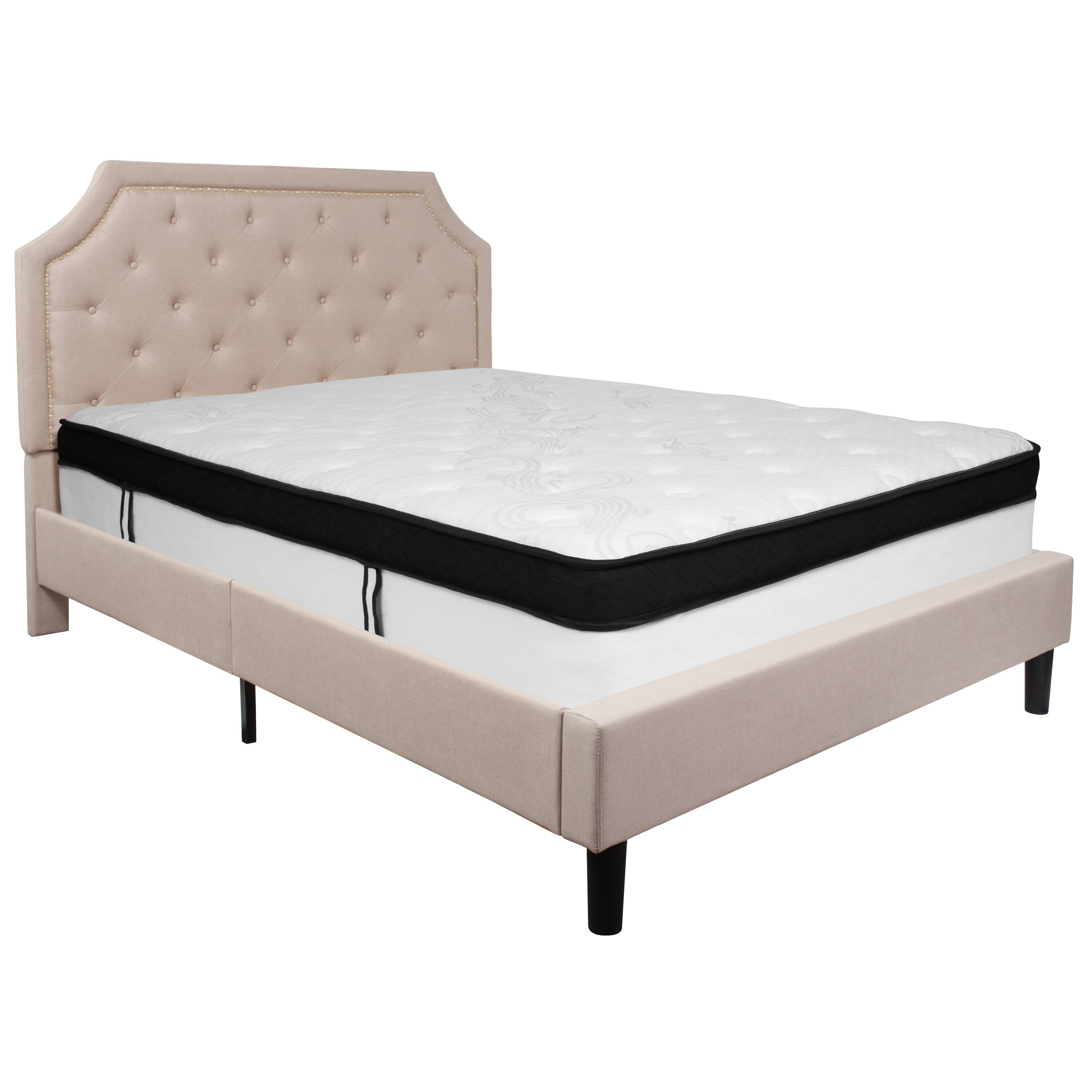 Alt View 1. Emma + Oliver - Arched Tufted Upholstered Platform Bed and Memory Foam Pocket Spring Mattress - Beige.