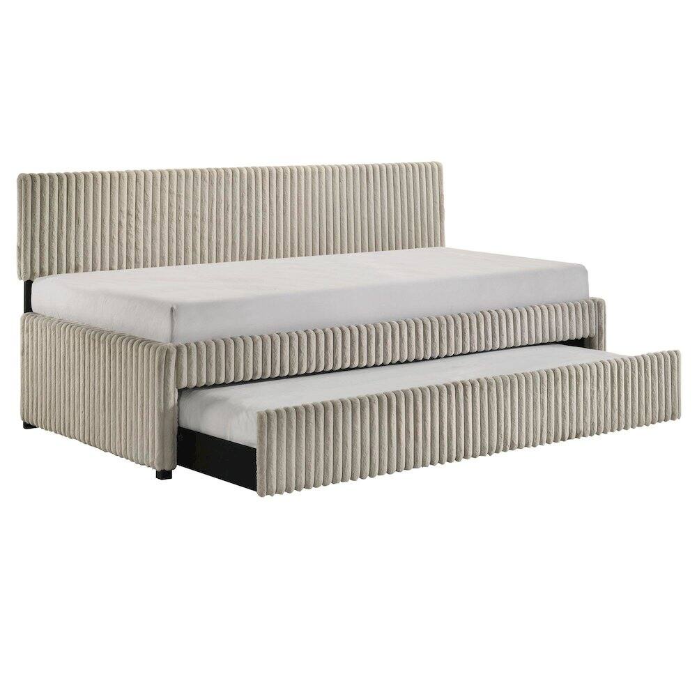 Back. Picket House Furnishings - Amelia Twin Daybed with Trundle in Corduroy Beige - Beige.