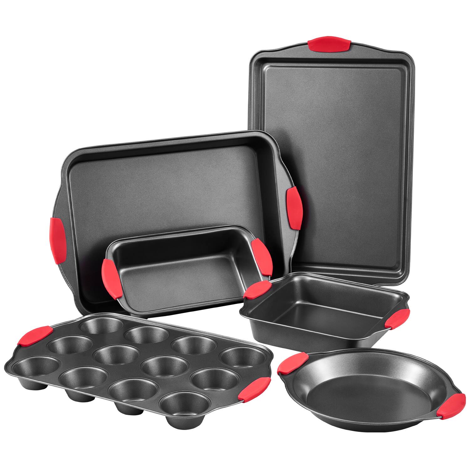 Alt View 4. VEVOR - Baking Pans Set, 6-Piece, Nonstick Carbon Steel Cookware Sheets & Trays, Stackable Kitchen Oven Bakeware Cooking Sets - Charcoal Black.