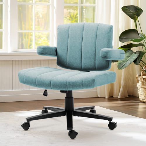 Akoasm - Fabric Criss Cross Swivel Desk Chair Office Chair with Wheel, Adjustable Height Gaming Chair for Study Gaming - Blue