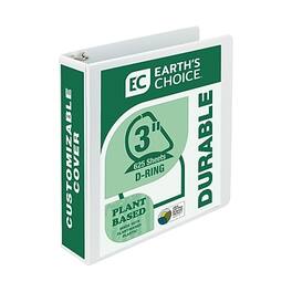 Samsill - Earth's Choice Plant-Based Durable 3" View Binders, D-Ring, Made in USA - White