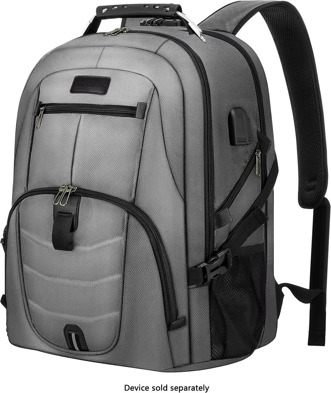 SaharaCase - Water Resistant Backpack with USB Charging port and fits up to 17.3" laptop - Gray