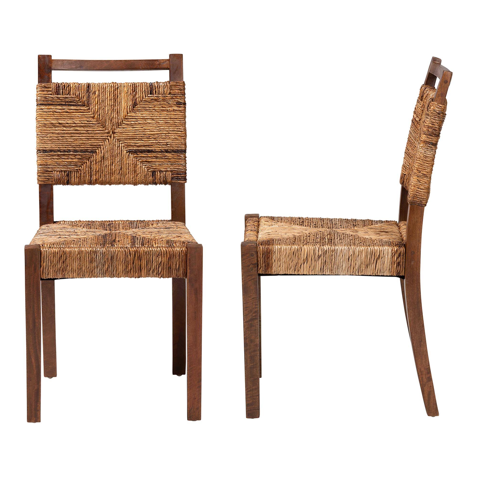 Left. bali & pari - Cordoba Bohemian Natural Seagrass and Mahogany Wood 2-Piece Dining Chair - Natural Seagrass/Teak.