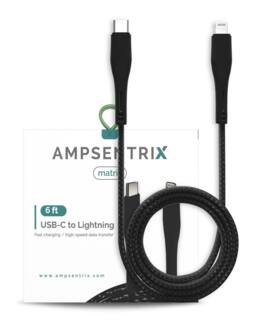 Ampsentrix - 6 ft Non-MFI USB Type C To Lightning Cable (Matrix) - Black