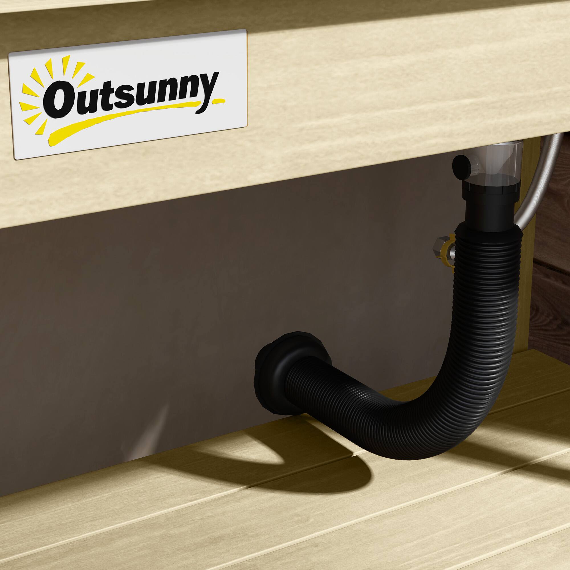 Alt View 7. Outsunny - Outdoor Wooden Potting Bench Table with Sink and Water Tap, Garden Workstation with Storage Cabinet, Storage Shelves - Natural Wood.