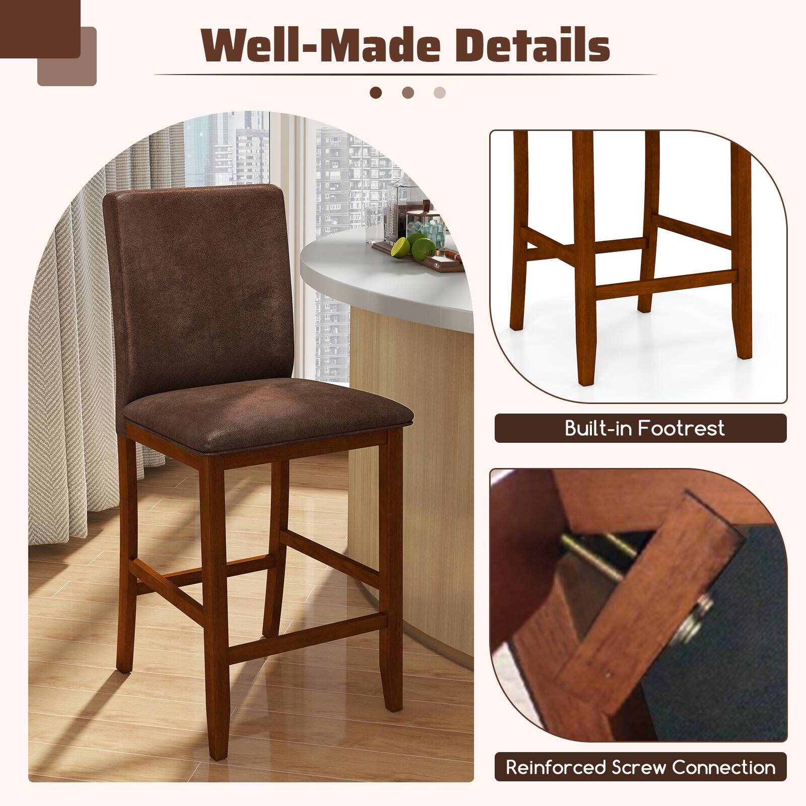 Well-Made Details

- Built-in Footrest
- Reinforced Screw Connection