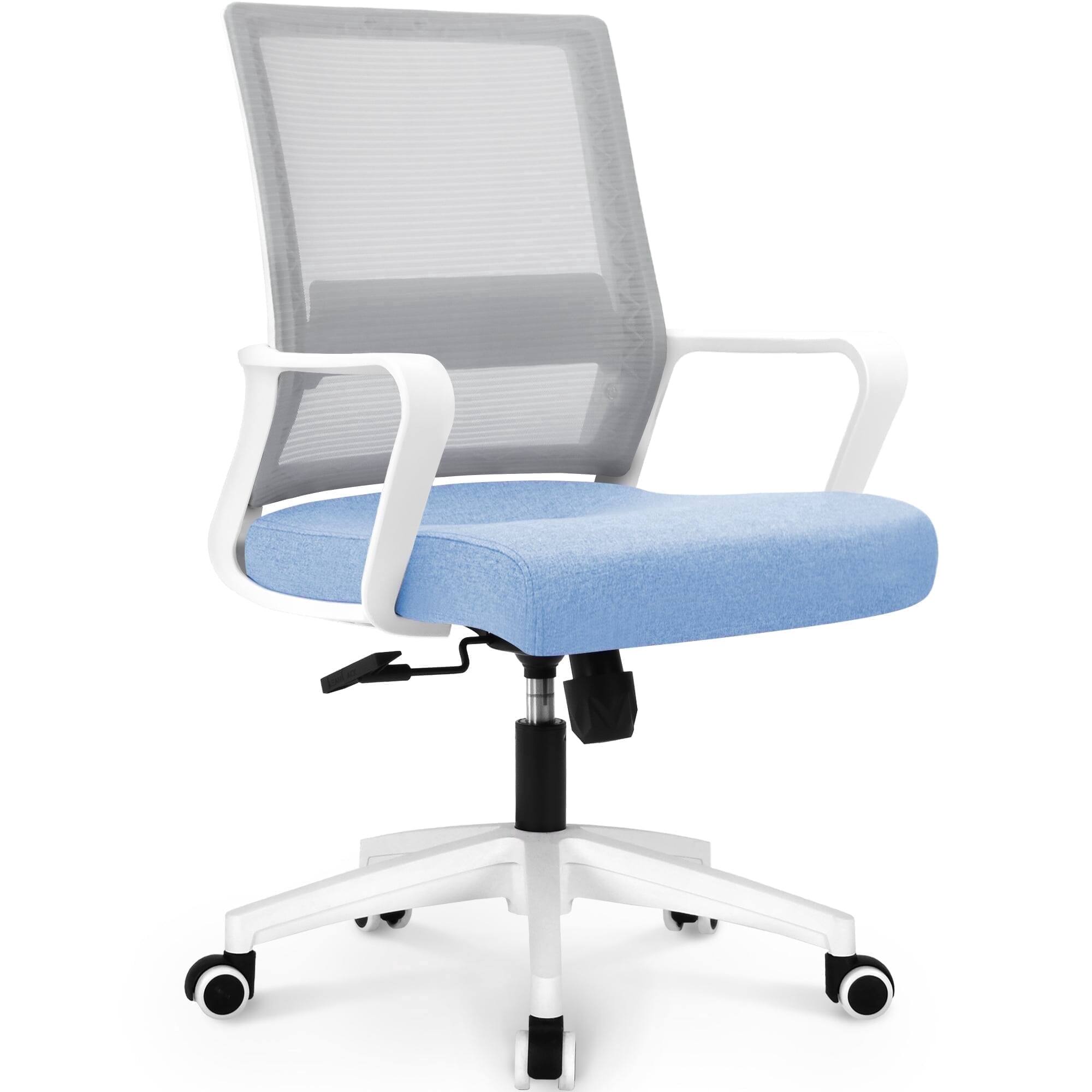 Front. Neo Chair - Ergonomic Mesh Office Chair, Mid Back Desk Chair with Lumbar Support, Adjustable Swivel Wheels - Blue.