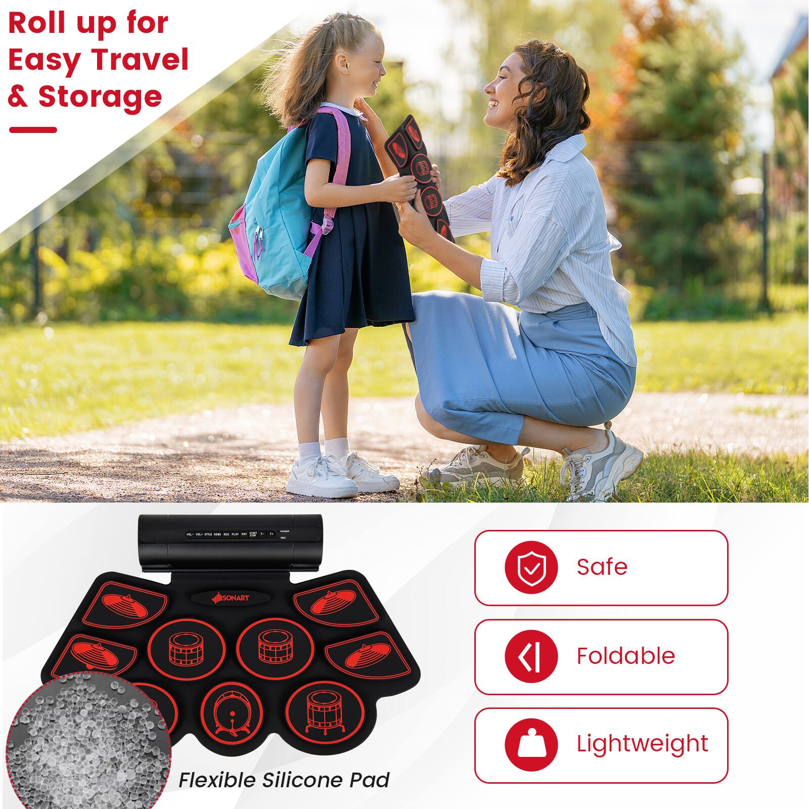 Roll up for Easy Travel & Storage

Safe
Foldable
Lightweight

Flexible Silicone Pad