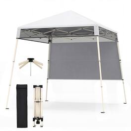 Gymax - 7 x 7 FT Pop-Up Canopy TentOutdoor Sun Shelter w/ 1 Push Center Lock Picnic - White