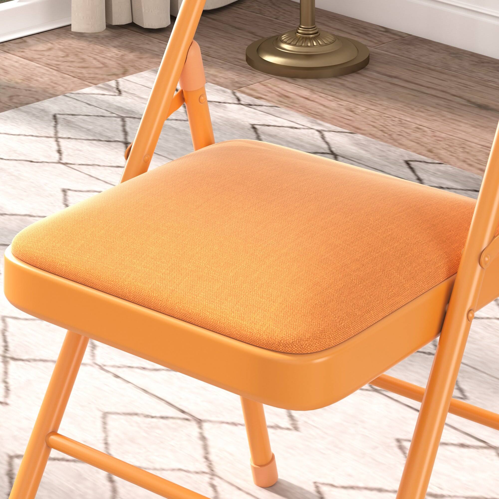 Back. Vecelo - Padded Folding Chairs 4 Pack, Steel Folding Chairs with Soft Cushion Seat for Events and Home Use - Orange.