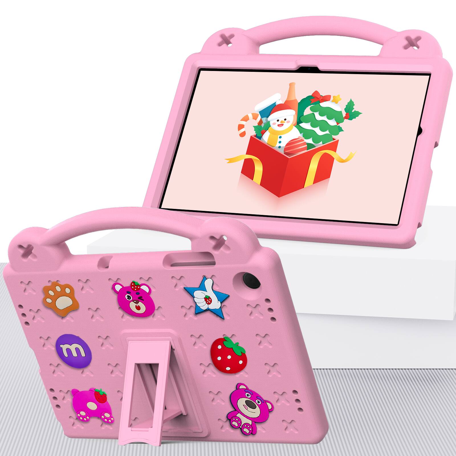 Back. Dteck - For Samsung Galaxy Tab A11+ 2025/ A9+ 2023 Cute Cartoon Kid Case Built-in Kickstand Handle Grip Shockproof Cover - Pink.