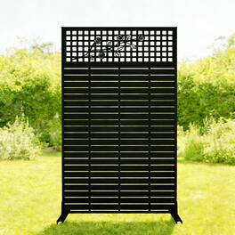 Loheer - Metal Privacy Screen 6 ft x 3.61 ft Freestanding Divider for Patio Balcony Garden Indoor - Black