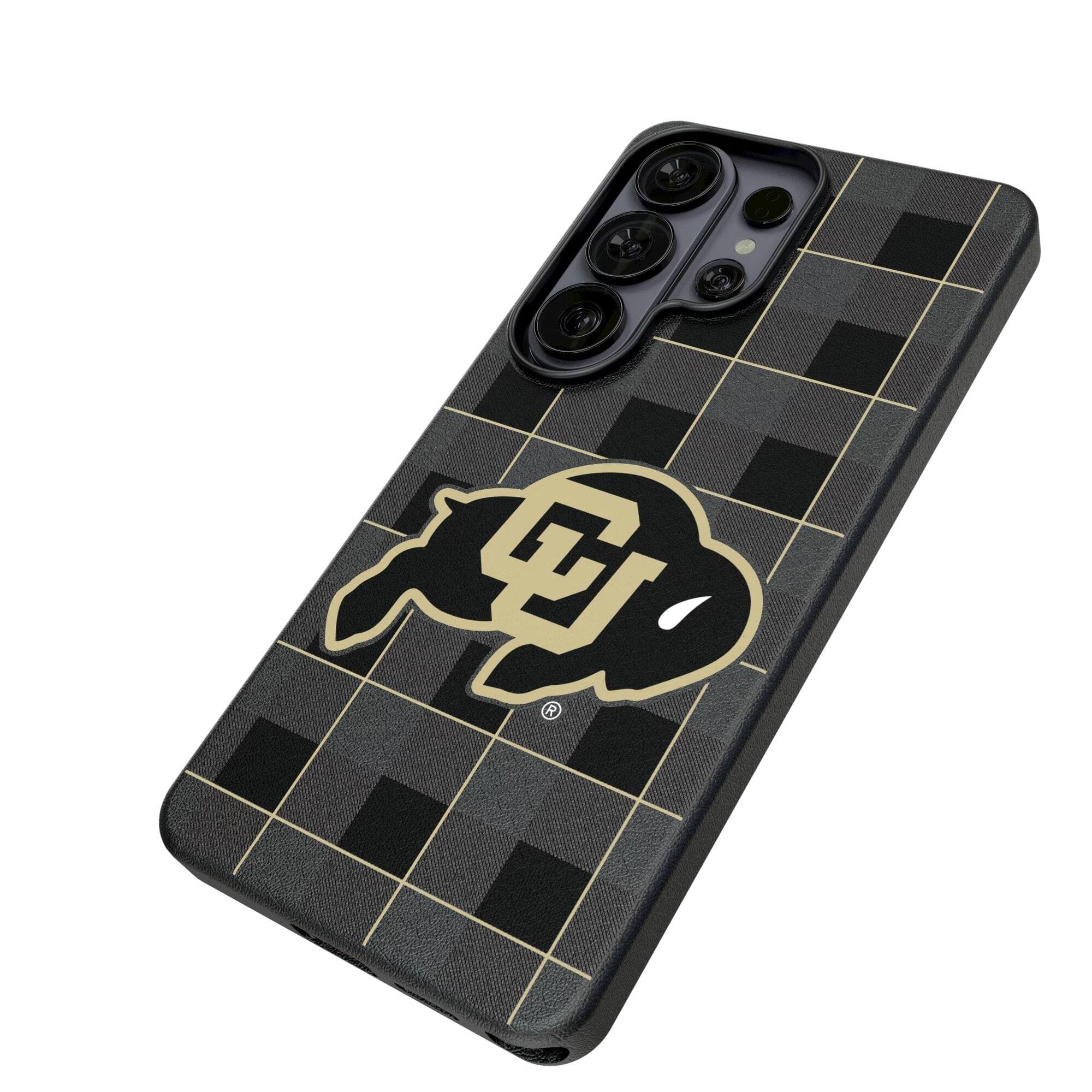 Alt View 1. Keyscaper - Colorado Buffaloes Plaid Galaxy Magnetic Bump Case - S25 Ultra - Black.