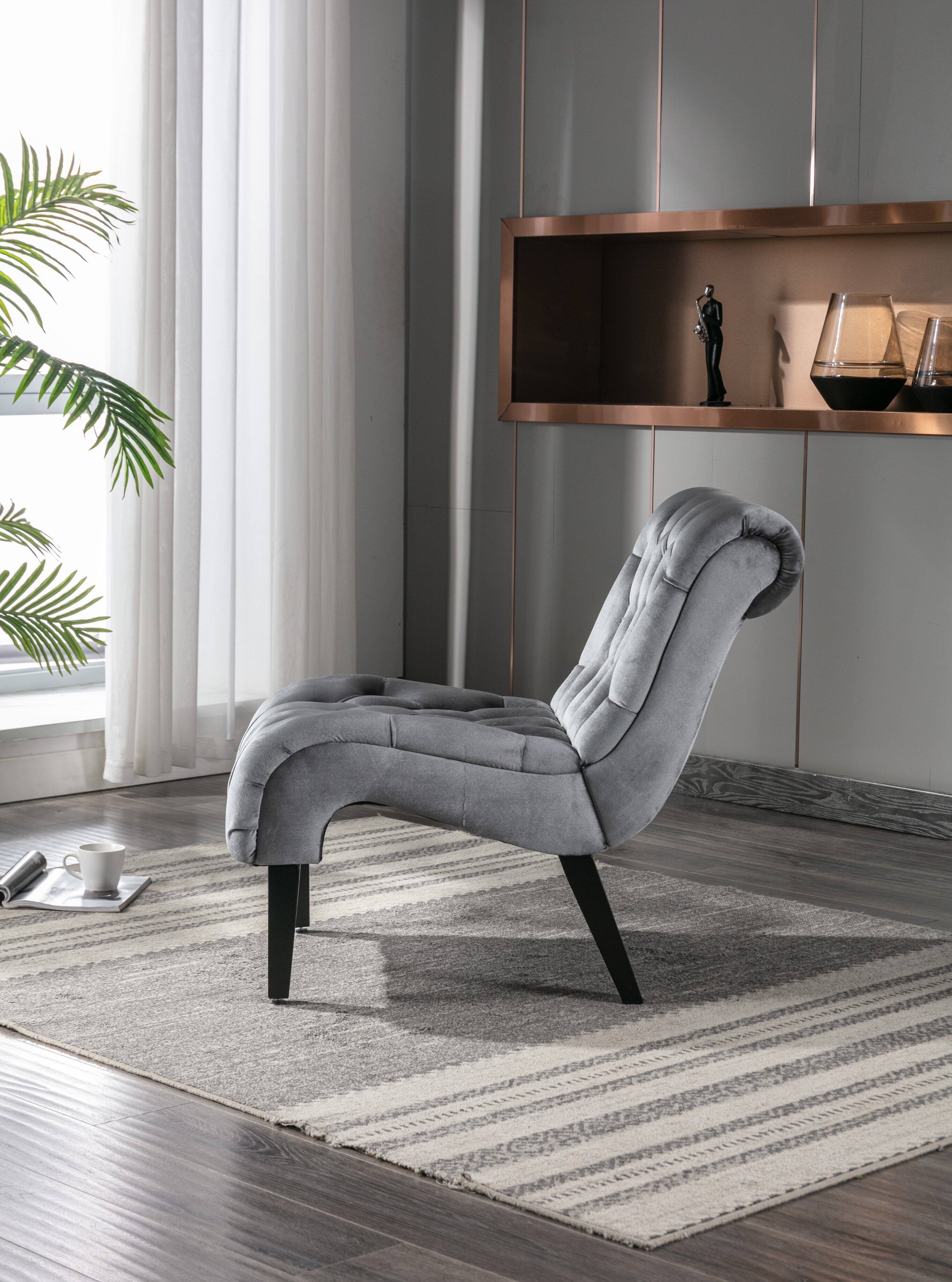 Left. Trinkets Crazed - Velvet Accent Lounge Chair for Living Room, Modern Leisure Chair with Tufted Backrest, Indoor Armless Side Chair - Silver.