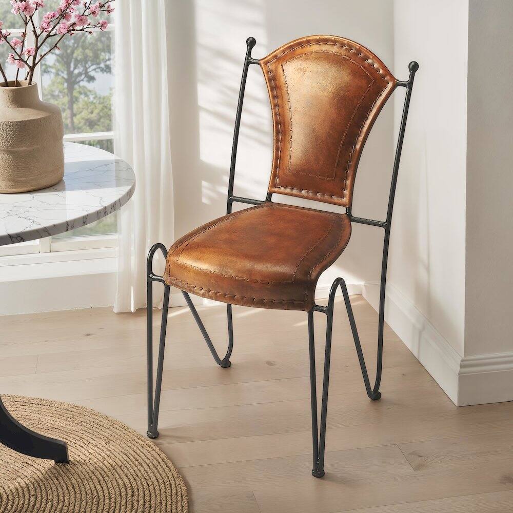 Left. Butler Specialty - Coriander Iron & Leather Side Chair - Medium Brown.