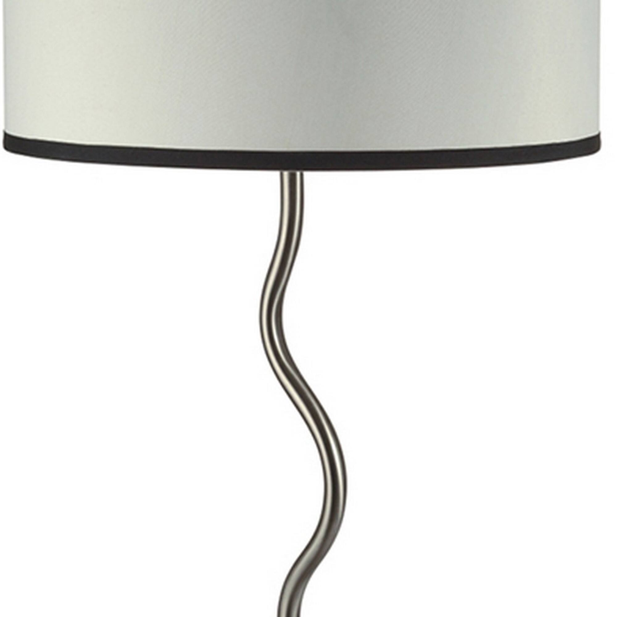 Left. Manhattan Lane - 29 Inch Round Drum Shade Table Lamp, Curved Tubular Frame - Silver.
