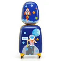 Costway - 2PC Kids Carry On Luggage Set 12'' Backpack & 16'' Rolling Suitcase for Travel - Blue - Front_Zoom