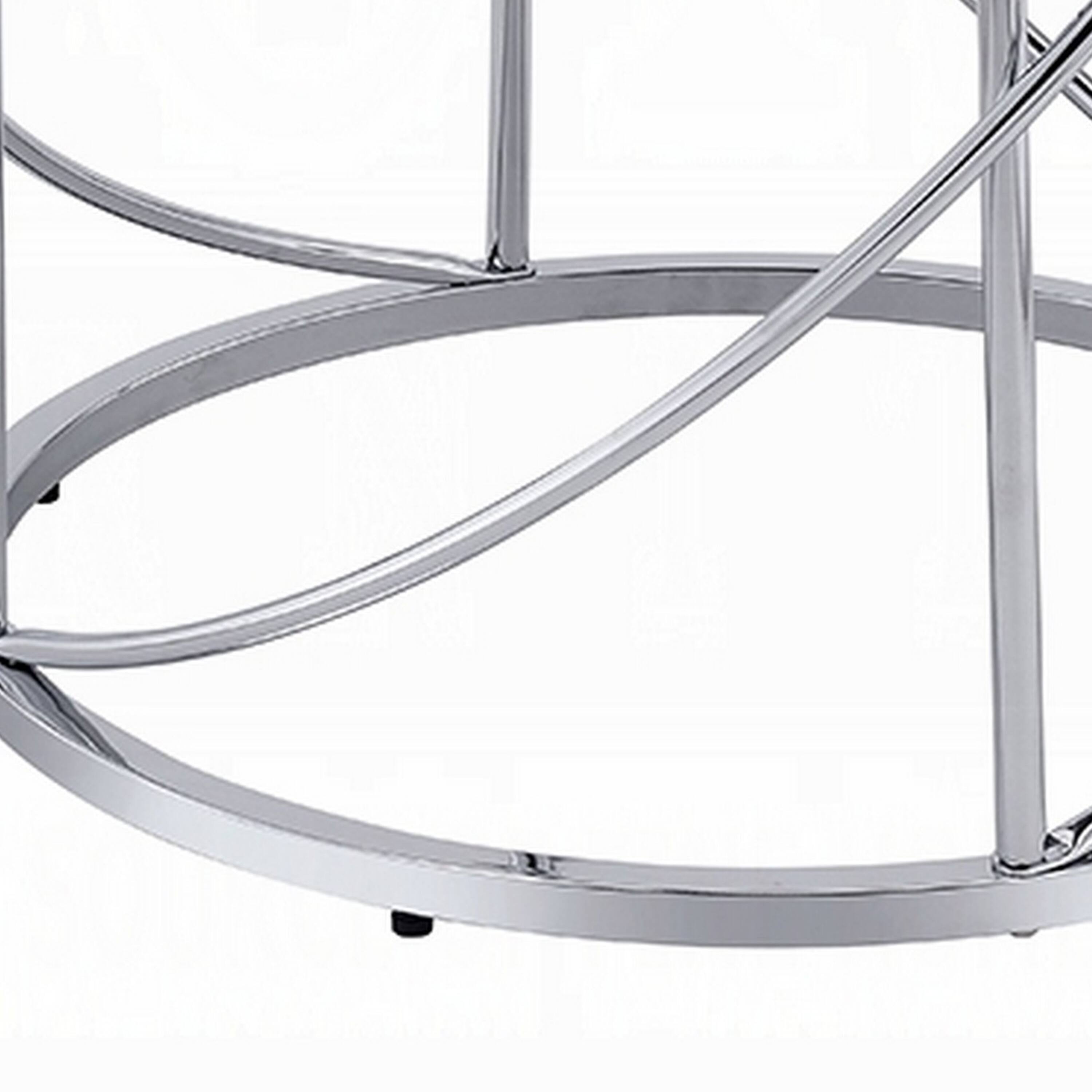 Alt View 3. Manhattan Lane - Shira Round Side End Table, 22 Inch, Open Chrome Base Blue Faux Marble - Blue, Chrome.