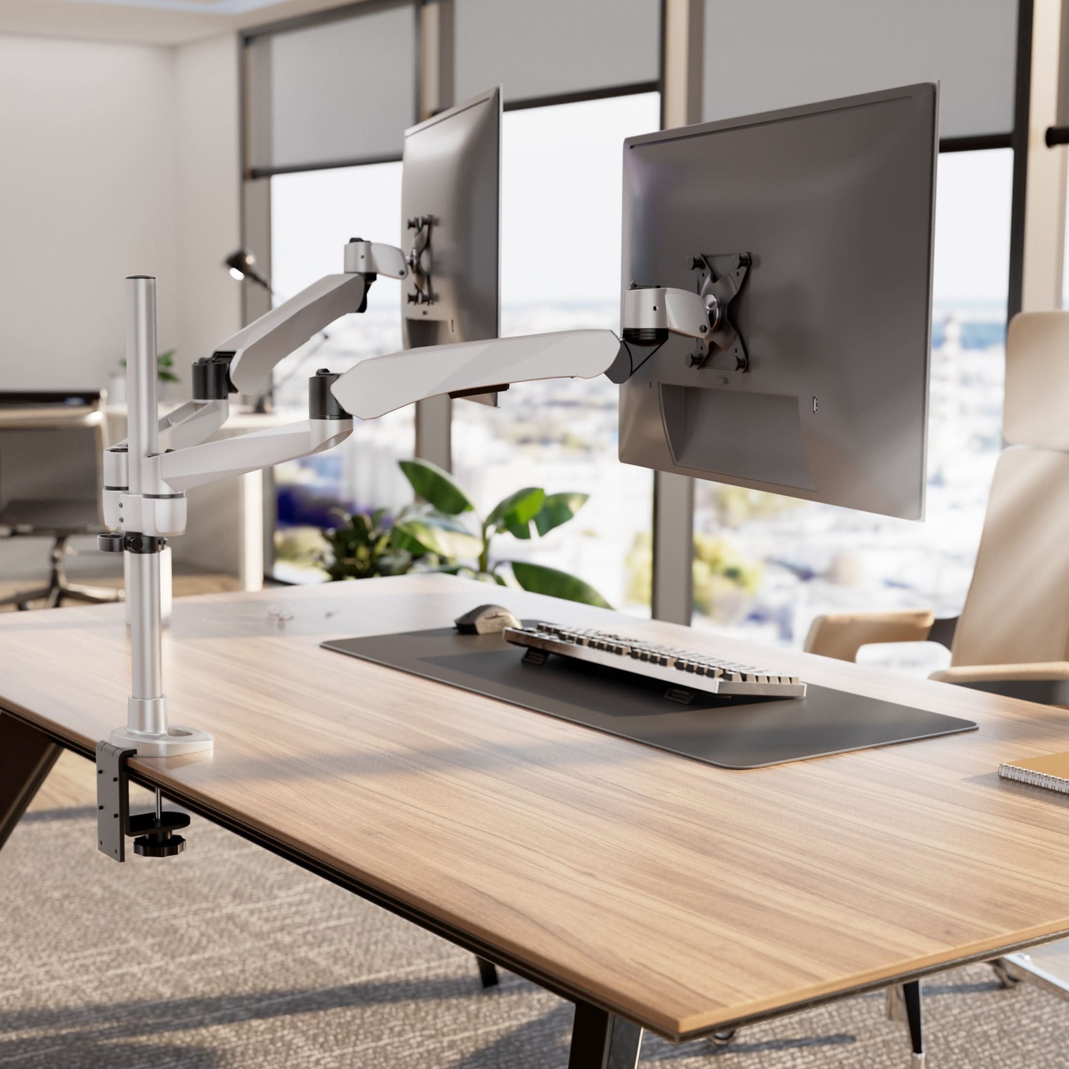 Angle. Mount-It! - CLiX Series Extra Tall Articulating Single Monitor Desk Mount – Full Motion Arm for 13"-32" Screens, Silver - Silver.