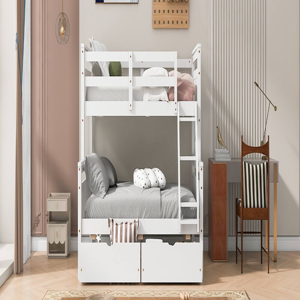 Alt View 4. Loheer - Loheer Twin Over Full Bunk Bed White with Drawers and Ladder - White.