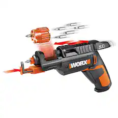 Front. WORX - 4V Electric Rechargeable Cordless Power Screwdriver Set with 6 Bits, Screw Holder, Charger, and 18 Month Battery Life - Black.