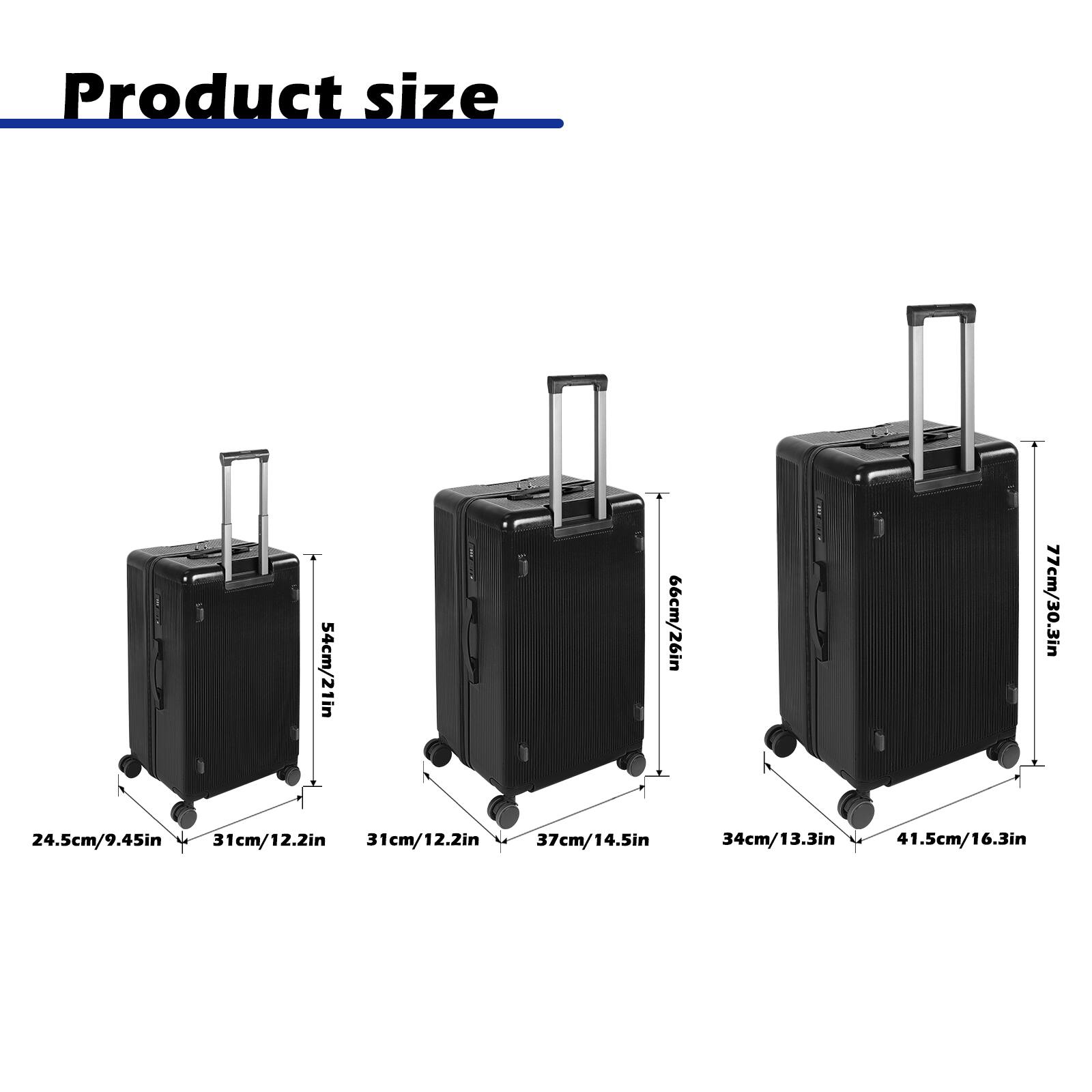 Product size

54cm/21in  
66cm/26in  
77cm/30.3in  
24.5cm/9.45in  
31cm/12.2in  
31cm/12.2in  
37cm/14.5in  
34cm/13.3in  
41.5cm/16.3in