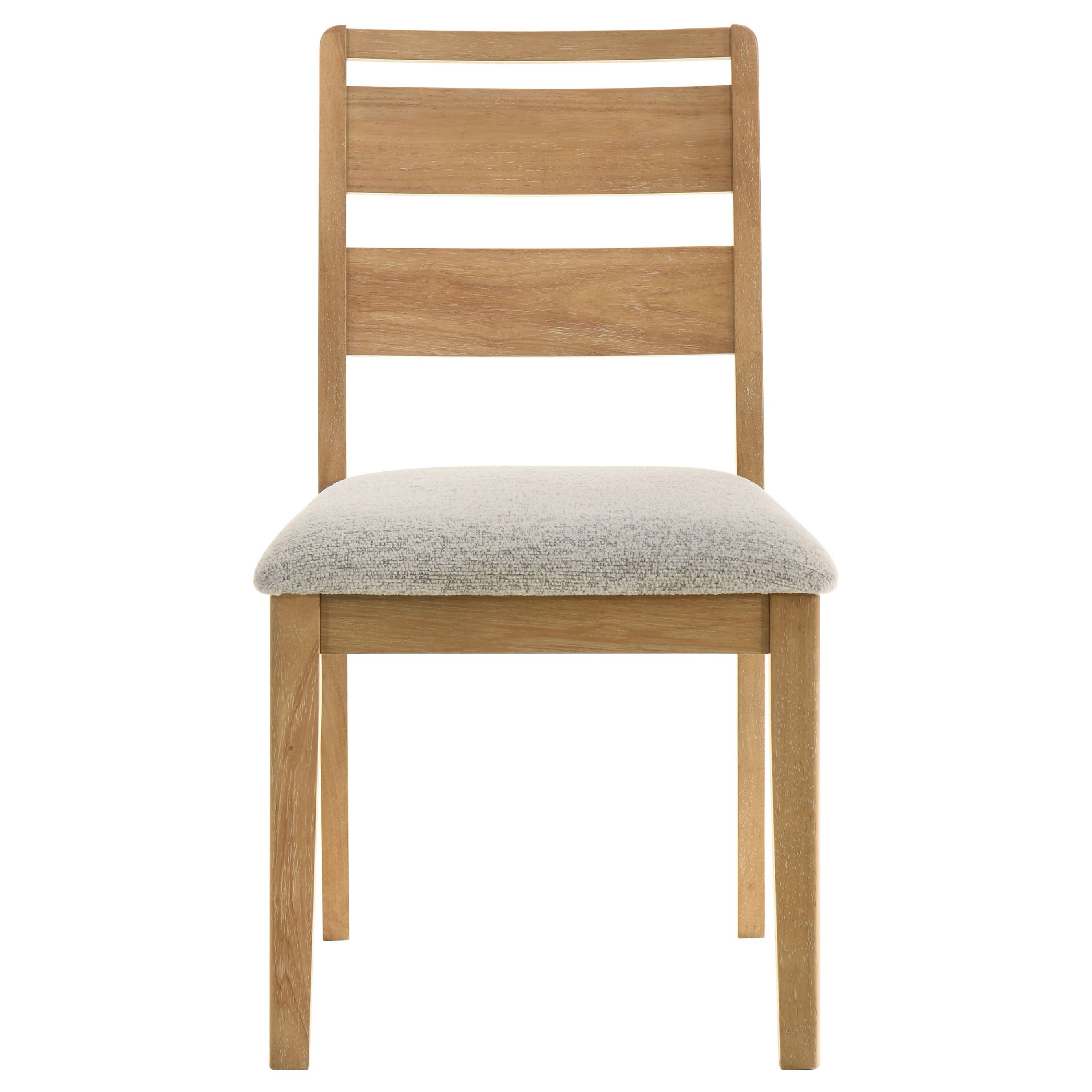 Left. Manhattan Lane - Brion Ladderback Dining Chair, Set of 2, Boucle Fabric, Wash Oak Wood - Washed Oak Brown, Oatmeal White.
