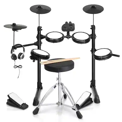 Front. Winado - Electronic Drum Set for Beginner with 4 x 7in Drum Pads, 3x 10in Cymbals, 150 Sounds, Drum Module, Headphones, Drumstick.
