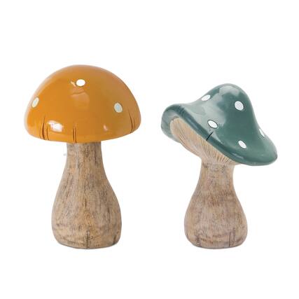 Front. BreeBe - Garden Mushroom Decor (Set of 2) - Green, Brown.