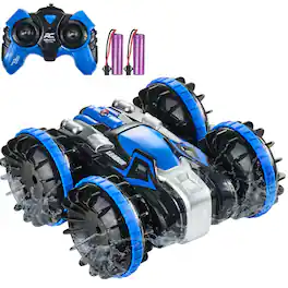 Glintex - Amphibious RC Car Boat 2.4GHz 4WD Waterproof 360° Rotating Stunt Car with 2 Batteries, Beach Pool Toy for Kids 6+