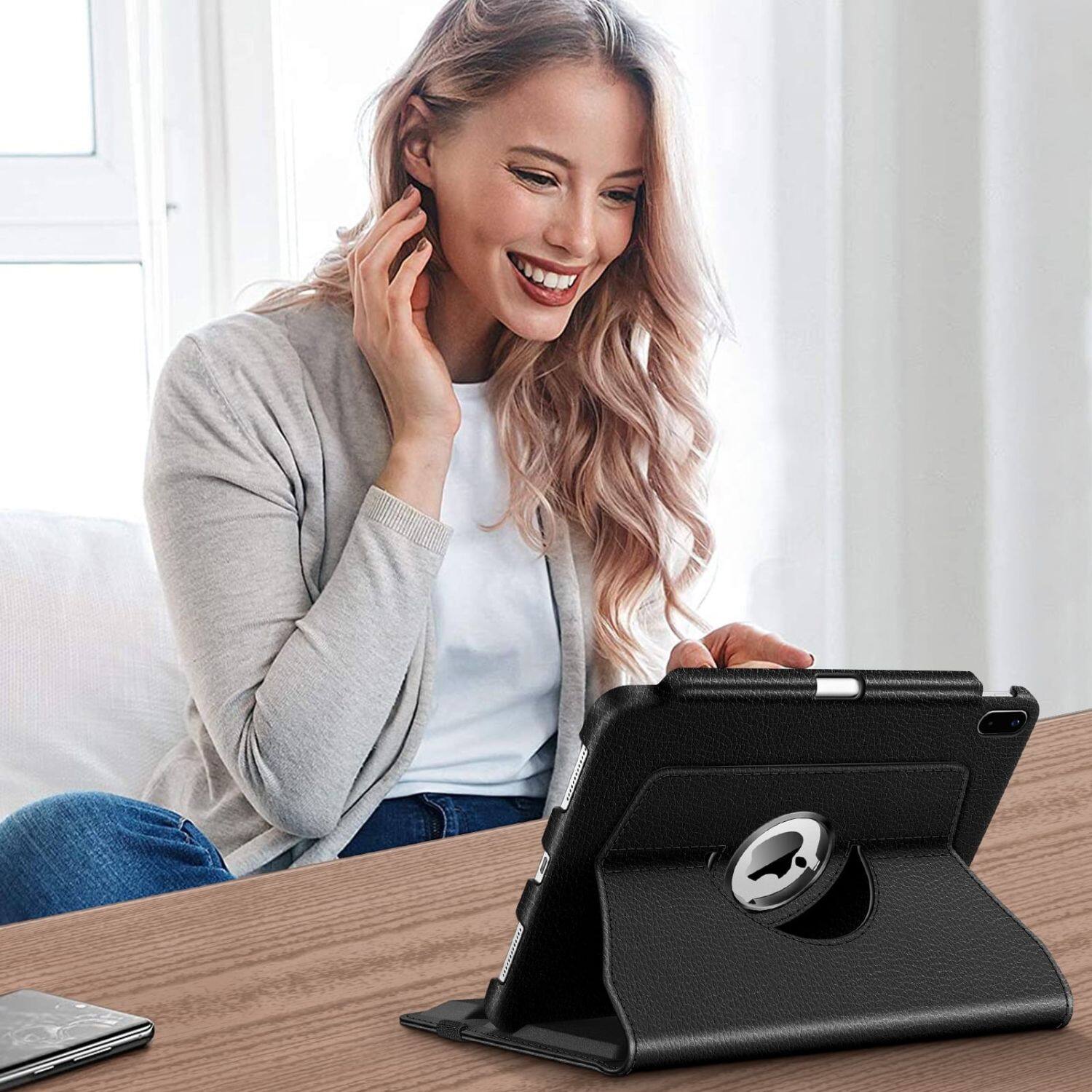 Left. Stock Preferred - Case For iPad (A16) 11th Gen 11 Inch (2025) 360° Rotating Stand Shockproof Black - Black.