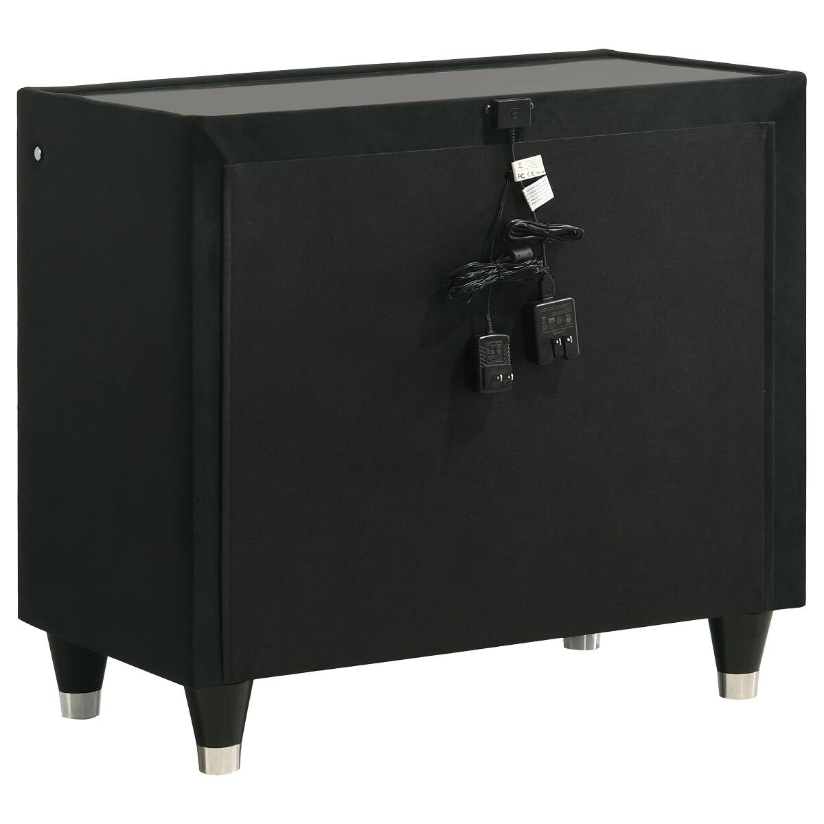 Alt View 4. Loheer - Loheer Black LED Nightstand with USB Charging Ports and Two Drawers - Black.
