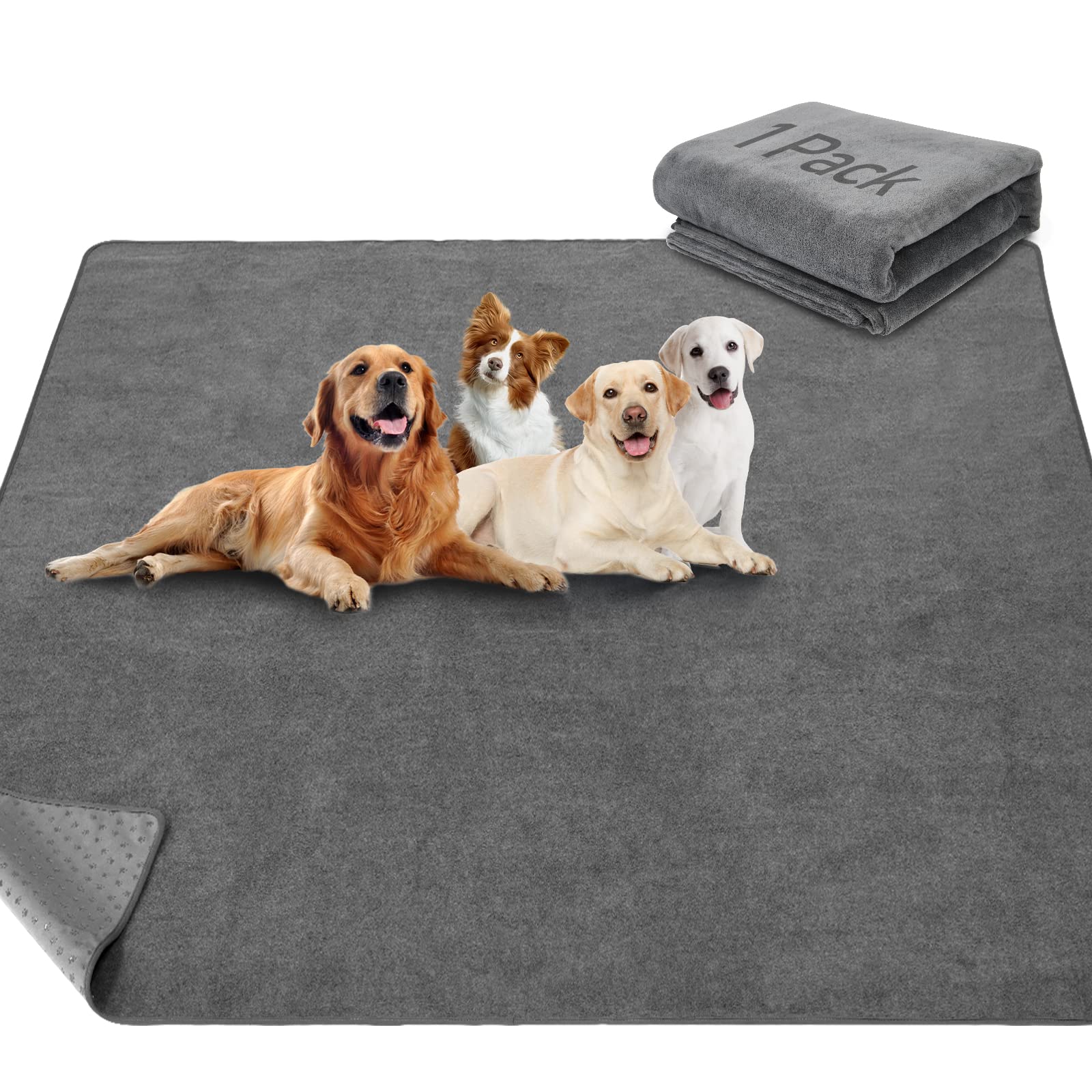 Front. Fabibe - 2 Packs Extra Large Reusable Dog Mat For Floor  Non-slip Washable Pee Pads Dogs Fast Absorbent Pet Whelping Puppy Plaype - 82"*82"(Pack of 1).